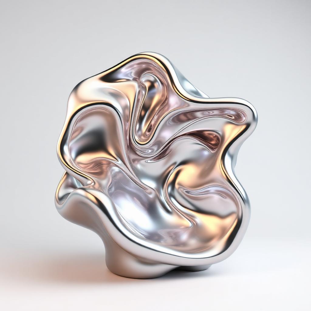 Chrome iridescent liquid metal sculpture, 3D abstract