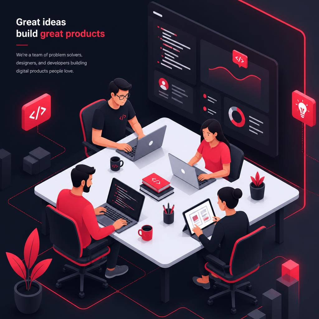 Whimsical illustrated team of characters at work