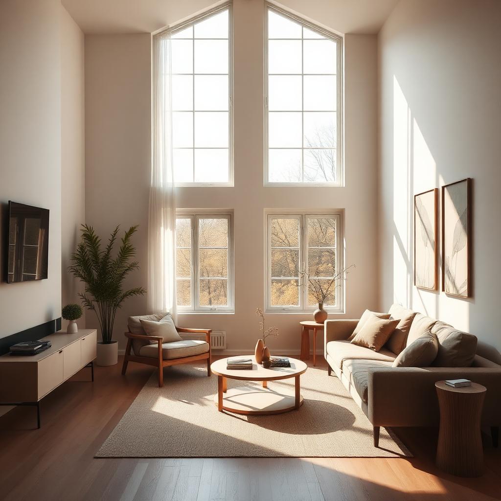 Scandinavian living room bathed in morning light