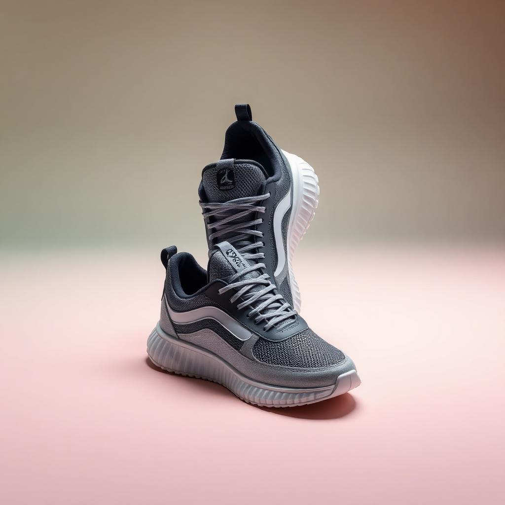 Designer sneaker on pastel gradient, studio strobe